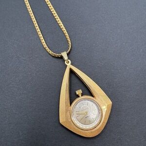 Vintage Sheffield Swiss Pendant Watch Necklace – Not Working – Gold Tone